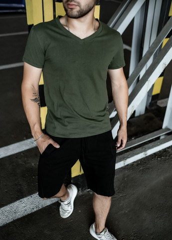 Хаки (оливковая) мужская базовая футболка No Brand