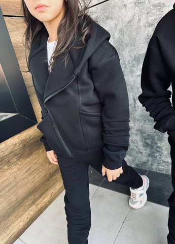 Чорний демісезонний стильний чорний дитячий костюм на флісі з капюшоном, якісні дитячі косуха + штани No Brand г-1468-930