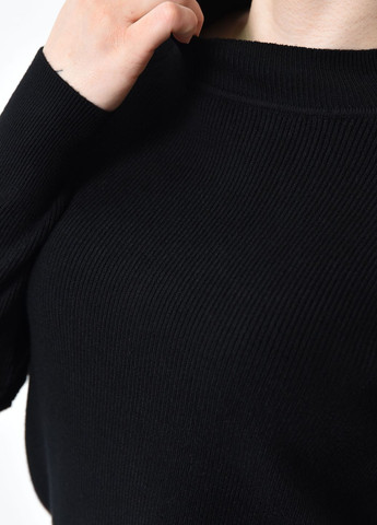 Черный зимний свитер женский рубчик черного цвета пуловер Let's Shop