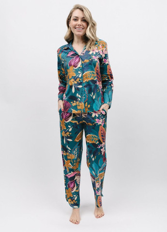 Бирюзовая всесезон женская пижама 9892-9893 кофта + брюки Cyberjammies Maple