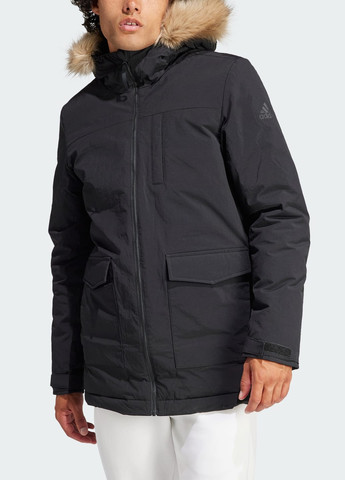 Черная демисезонная парка с капюшоном hooded fur adidas