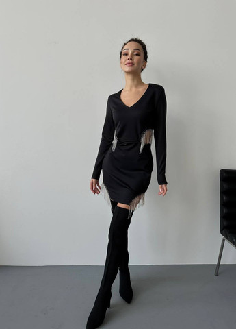 Черное женское платье трикотаж No Brand