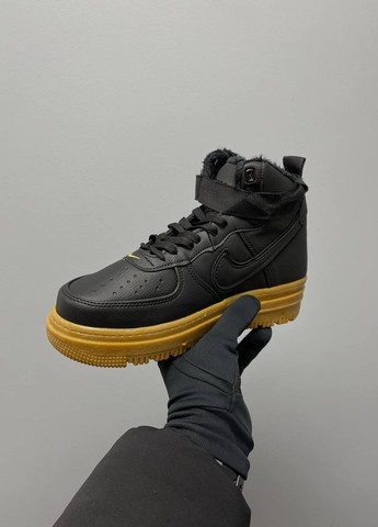 Черные кроссовки мужские 1 gore-tex boot black brown fur, вьетнам Nike Air Force