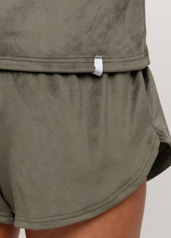 Оливкова (хакі) всесезон піжама жіноча велюрова футболка з шортами хакі Maybel