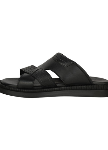 Черные повседневные шлепанцы мужские олива кожа Pandew