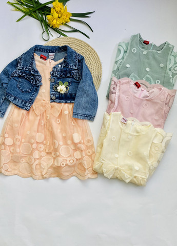Персиковое платье для девочек с джинсовым жакетом Murat baby (259576131)