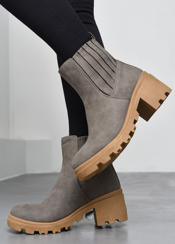 Осенние ботинки женские демисезонные серого цвета дезерты Let's Shop без декора из искусственной кожи