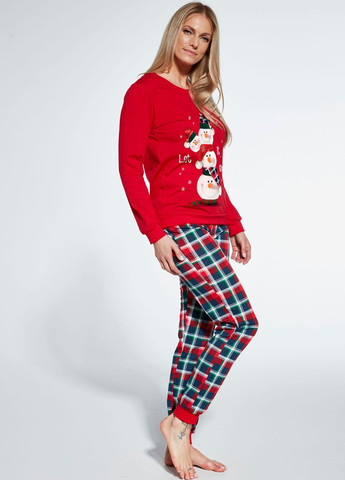 Красная зимняя женская пижама 348 snowman 671-23 свитшот + брюки Cornette