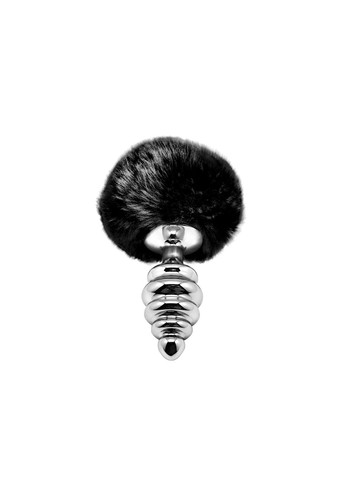 Металева анальна пробка Кролячий хвостик Fluffy Twist Plug M Black, діаметр 3,4 см Alive (275995008)