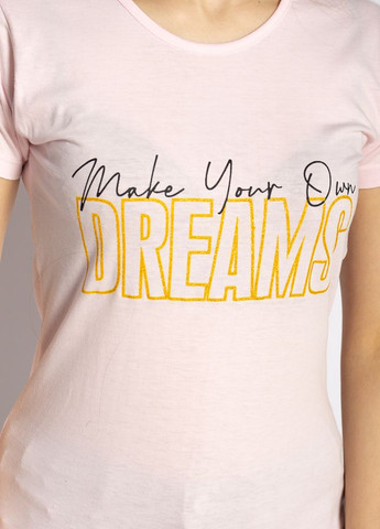 Светло-розовая летняя футболка женская с надписью dreams (светло-розовый) Time of Style