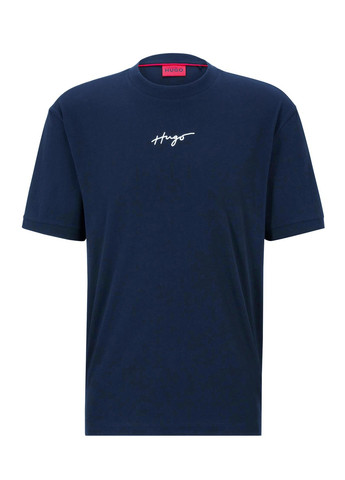 Темно-синяя футболка мужская Hugo Boss RELAXED-FIT T-SHIRT IN COTTON WITH HANDWRITTEN LOGO