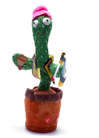 Танцюючий кактус, що співає, з мікрофоном Олег Патріот Dancing Cactus з підсвічуванням 32 см (Без цензури) Black (257160323)