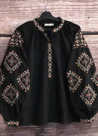Бавовняна блузка вишиванка чорна з геометричним орнаментом You Best (277869571)