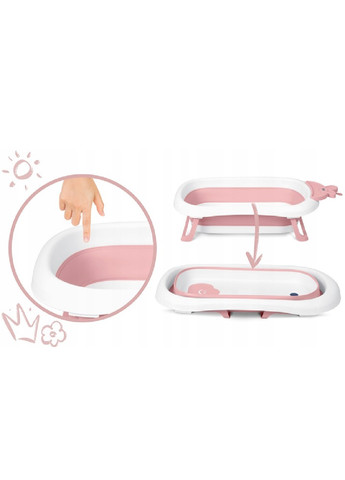 Дитяча складна ванночка з термометром нековзними ніжками дисплеєм 96х21.5 см (476097-Prob) Біло-рожева Unbranded (276310937)