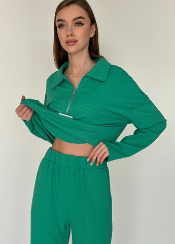 Костюм женский с ткани рубчик зеленого цвета Let's Shop (257894277)