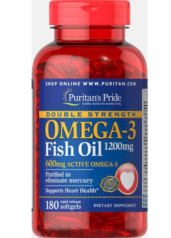 Puritan's Pride Double Strength Omega-3 Fish Oil 1200 mg 180 Softgels Puritans Pride (256719918)