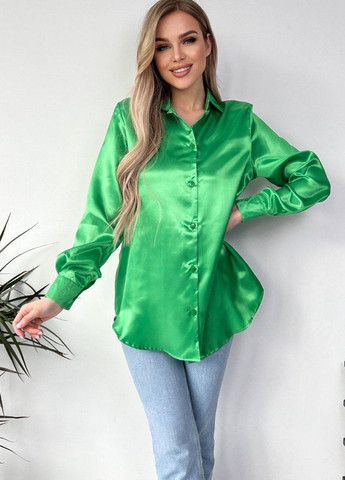 Зеленая классическая рубашка однотонная Let's Shop