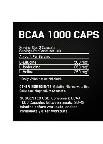 BCAA 1000 Caps 200 Caps Optimum Nutrition (258512158)