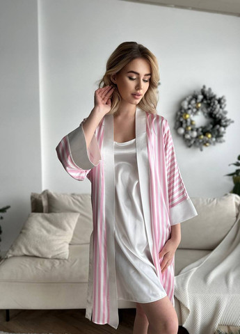 Светло-розовая всесезон невероятная пижама рубашка+халат в брендовой упаковке Vakko