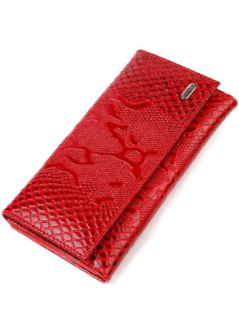 Лакированное женское портмоне из натуральной кожи с тиснением под змею 21850 Красный Canpellini (259873933)