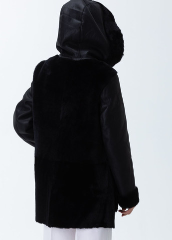 Черная классическая удлиненная Женская Натуральная Кожаная Дубленка с мехом капюшоном овчина Зима Осень i-90 Actors (265212914)