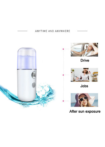 Ультразвуковий зволожувач повітря нано спрей портативний кишеньковий для шкіри обличчя 100х37 мм 30 мл (474709-Prob) Білий Unbranded (259447599)