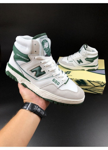 Білі осінні жіночі кросівки білі із зеленим «no name» New Balance 650