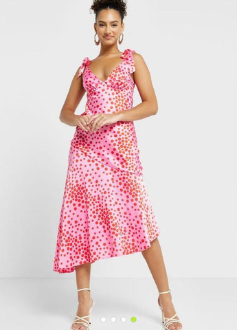 Розовое платье меди атласное в горошек New Look