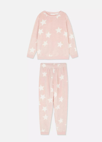 Розовая зимняя плюшевая теплая женская пижама свитшот + брюки Primark