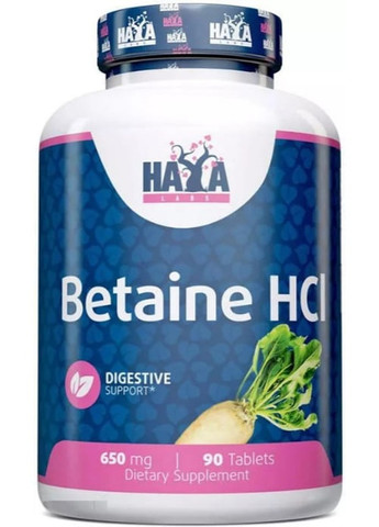 Betaine HCL 650 mg 90 Tabs Haya Labs (259967132)
