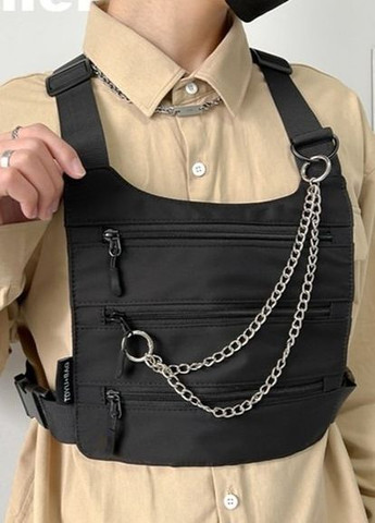 Нагрудная сумка 6020 TOYU BAG бронежилет черная c цепочкой No Brand (276390416)