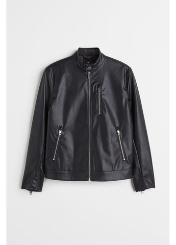 Черная демисезонная мужская куртка из экокожи (10070) l черная H&M