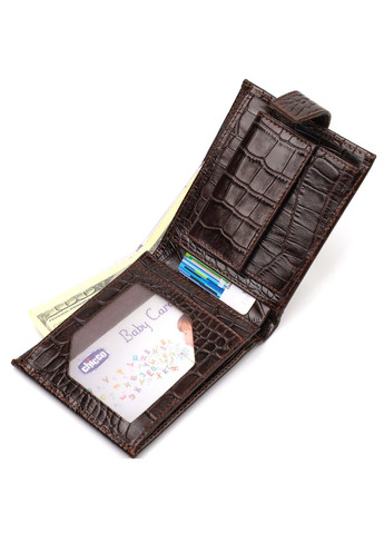Місткий чоловічий гаманець з натуральної фактурної шкіри з тисненням під крокодила 21788 Коричневий Canpellini (259874060)