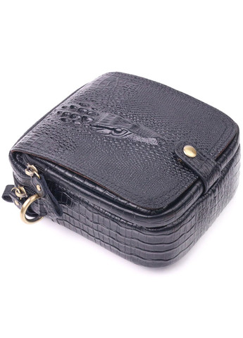 Невелика чоловіча сумка з натуральної шкіри з фактурою під крокодила 21299 Чорна Vintage (258267923)