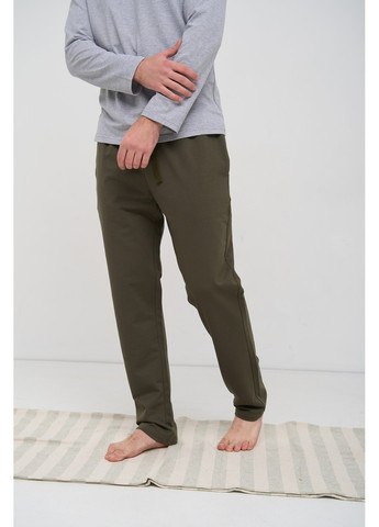 Піжама чоловіча COTTON BASIC лонгслів сірий + штани прямі хакі Handy Wear (275933817)