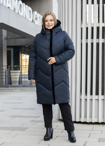 Темно-синяя зимняя зимнее женское пальто большого размера SK