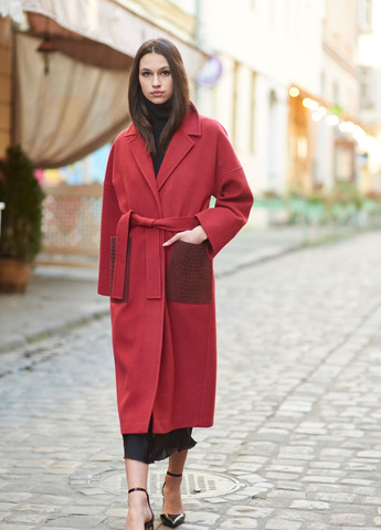 Червоне демісезонне Пальто вовняне альпаки класичне халат міді весна осінь демісезон 6025 червоне Actors