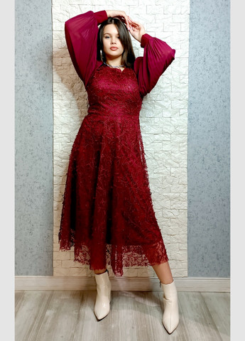 Бордовое коктейльное платье а-силуэт Moda Liza однотонное