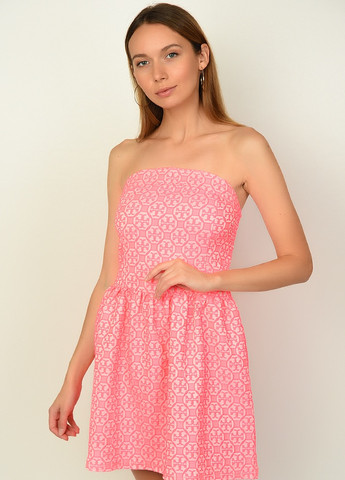 Розовое коктейльное платье женское розовое размер s/м бэби долл Let's Shop с орнаментом