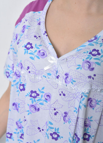 Ночная рубашка женская батальная белого цвета с цветочным принтом Let's Shop (271958488)