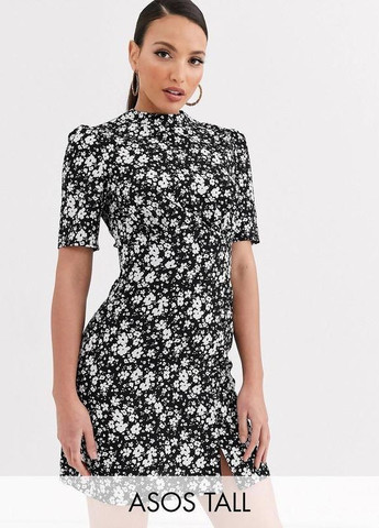 Комбінована ексклюзивна чайна міні-сукня міні з гудзиками та квітковим принтом design Asos з квітковим принтом