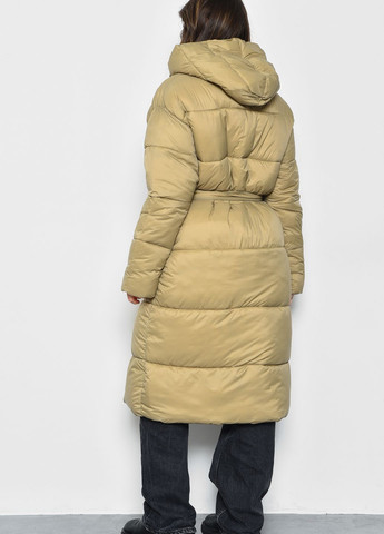 Оливковая зимняя куртка женская еврозима оливкового цвета с поясом Let's Shop