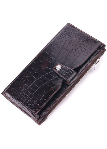 Лакированное вертикальное мужское портмоне из натуральной кожи с тиснением под крокодила 21424 Коричневый Karya (258286327)