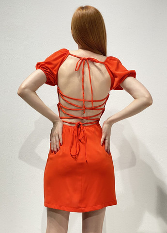 Яскраво-червона коктейльна плаття з відкритою спиною та кокеткою CHICLY однотонна