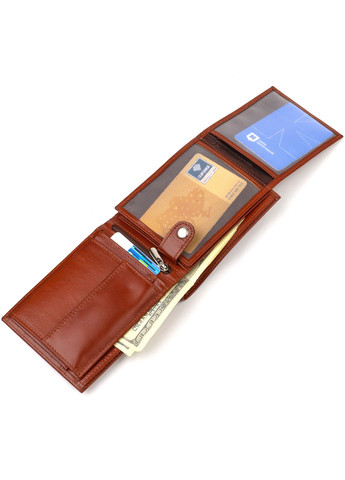 Надійний горизонтальний чоловічий гаманець середнього розміру з натуральної гладкої шкіри 21862 Коричневий Canpellini (259874127)