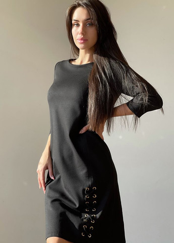 Черное кэжуал платье женское черное в стиле ампир Let's Shop однотонное
