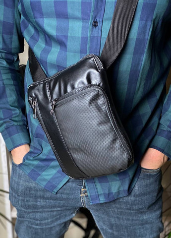 Чоловіча чорна сумка планшет через плече месенджер барсетка Slim perf No Brand (258330400)