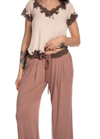 Комплект женский (футболка+брюки) M, кремовый 03178+03179 Effetto (266697291)