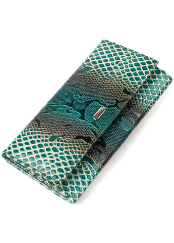 Лакований гаманець для жінок із натуральної фактурної шкіри з тисненням під рептилію 21824 Зелений Canpellini (259874072)