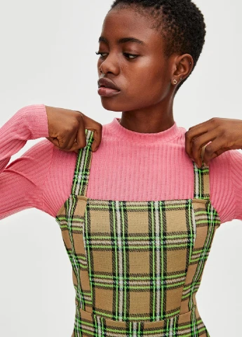 Комбінована сукня демісезон,бежевий-чорний-зелений, Pull & Bear